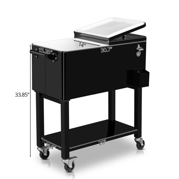 80 Quart Rolling Ice Chest, Portable Bar Drink Cooler with Catch Basin, Bottom Storage Tray and Bottle Opener for Patio Party BBQ Beach Activities-21