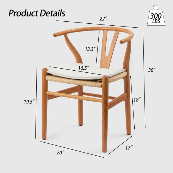 Wishbone Chairs for Dining Room,Soild Wood Weave Dining Chair,Armchair,Fully Assembled,Set of 2 -3