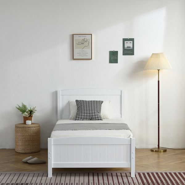 FCH Twin Pine Single-Layer Core Vertical Stripe Full-Board Curved Bed Head With The Same Bed Foot White Wooden Bed-10