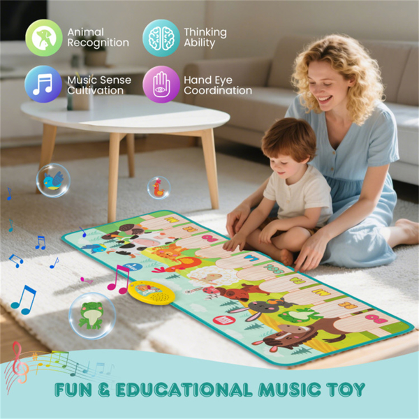 Kids Piano Play Mat with Animal Sounds - 10 Music Keys, Foldable for Outdoor Use, Soft & Easy to Clean (3+ Years) -9
