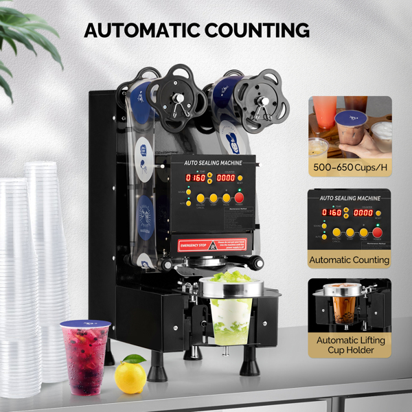 Cup Sealing Machine, Full Automatic Cup Sealer Machine 88/89/90/95mm, Electric Boba Cup Sealing Machine 500-600 Cups/H with LCD Control Panel for Bubble Milk Tea -8