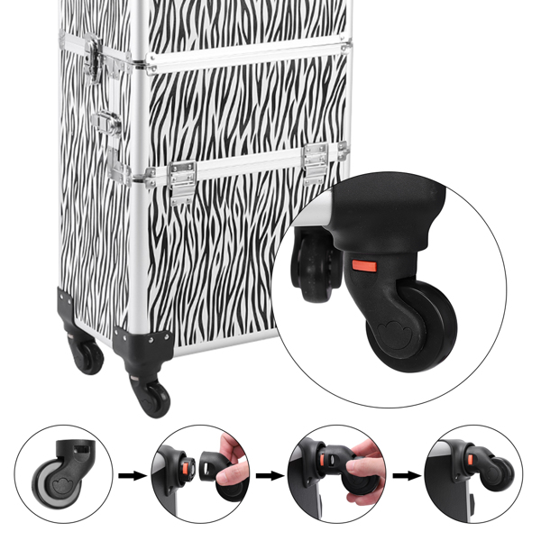 3 in 1 Aluminum Cosmetic Makeup Case Tattoo Box White Zebra Print-32