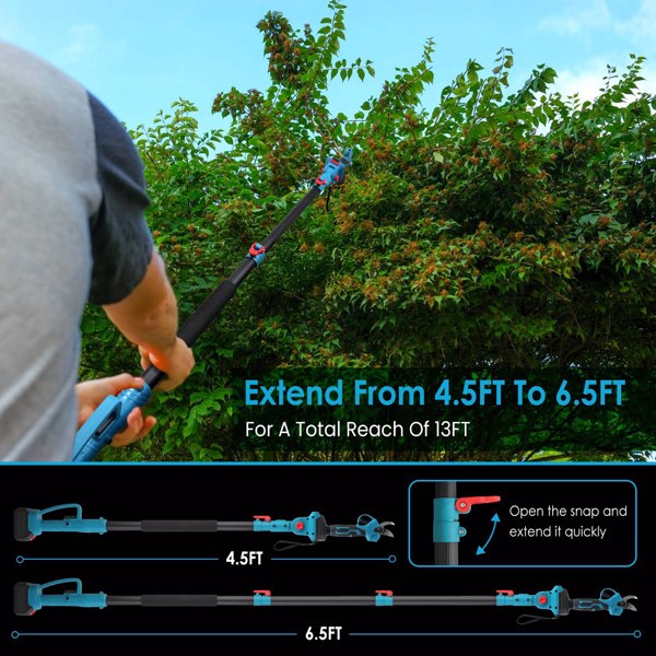 2-in-1 Electric Pruning Shear with Pole - 850W Brushless Motor, 200min Run Time, 4.5-6.3ft Extension for Perfect for Hedges, Trees, and Gardens-5