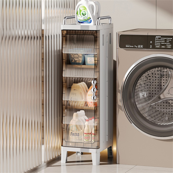 Small Narrow Storage Cabinet with Doors and Shelves Slim Waterproof Bathroom Storage Organizers Skinny Plastic Freestanding Cabinets Gap Spaces Saver for Kitchen Laundry Room Bedroom-8