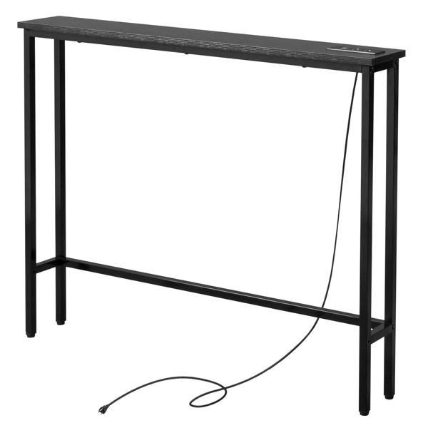39.4" Narrow Console Sofa Table with Power Outlets and USB Ports, Skinny Couch Table with Metal Frame and Charge Station with 4.9ft Extension Cord, Black-3