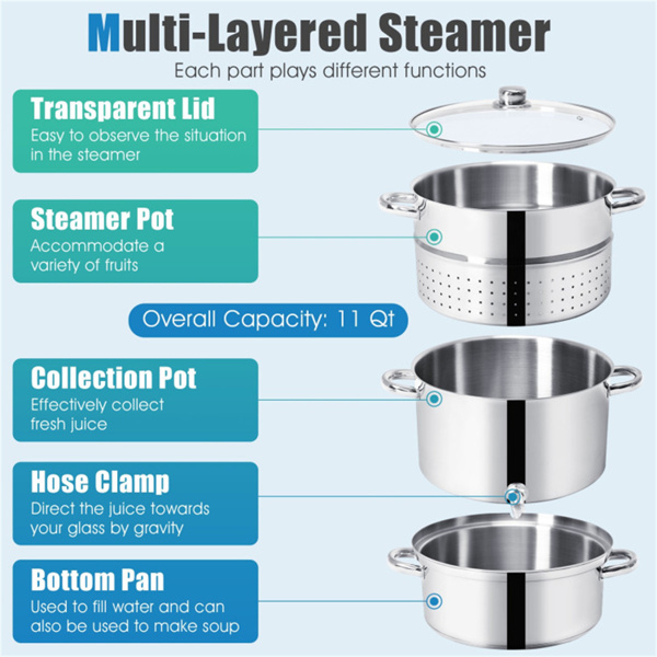  11-Quart Stainless Steel Fruit Juicer Steamer-5