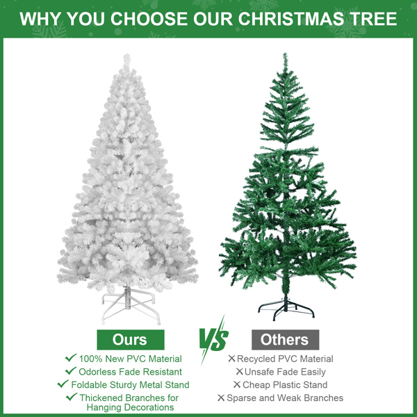 Artificial 5ft White Christmas Tree with 498PVC Mixed Branch Tips,Green,Hinged Premium & Foldable Base for Indoor Holiday Decorating-7