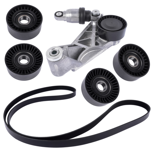 正时套装 6Pcs Drive Belt Kit W/ Tensioner & Idler Pulleys For 2012-2018 Jeep Wrangler JK 3.6L 04627038AA 4627041AA -2