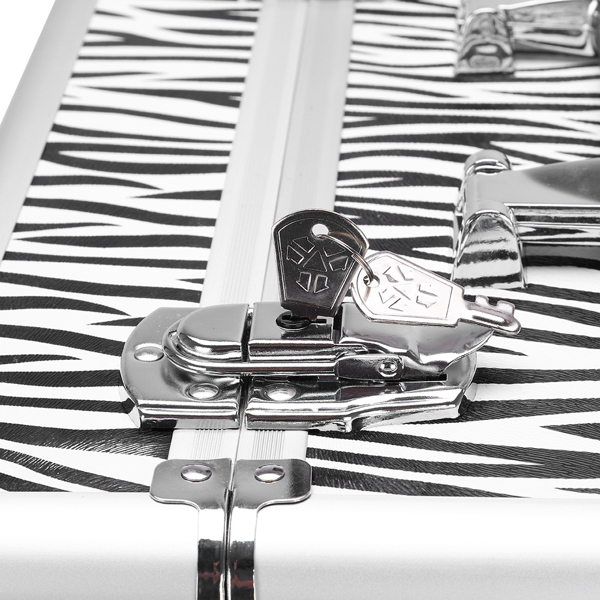 3 in 1 Aluminum Cosmetic Makeup Case Tattoo Box White Zebra Print-7
