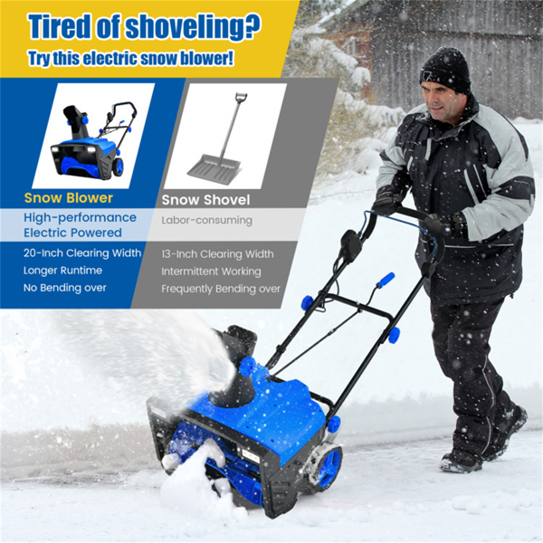 20" Electric Snow Blower - 15Amp Motor, 10" Depth & 30ft Throw Distance, 180° Discharge Chute (Blue)-10