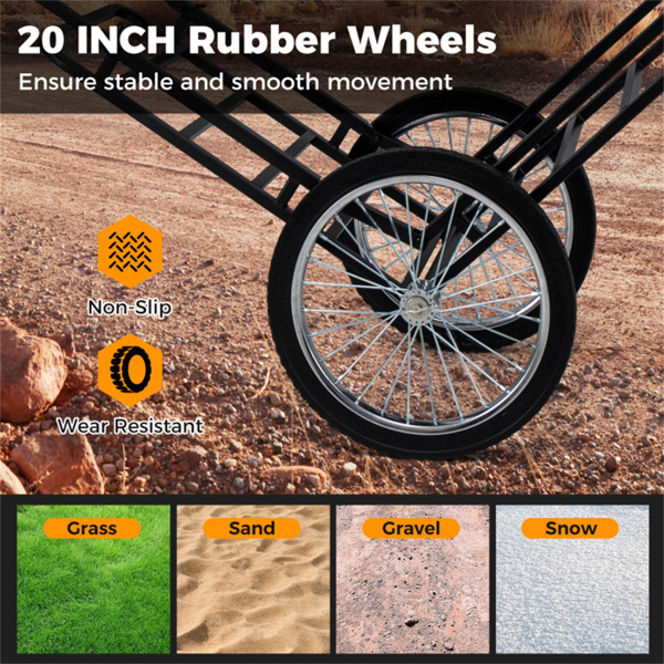 Black Game Cart with Double-Layer Structure - 2-Level Adjustment, 550 lbs Capacity, 20" Rubber Wheels for Outdoor Hauling-5