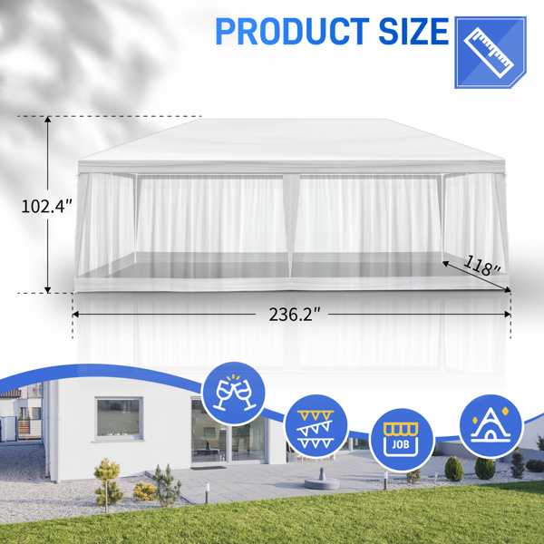 10X20ft 白色  6面(2门4围)纱网 仿折叠棚 配2片连体纱网围布 白色PE顶布  白色喷塑铁管 白色网纱 LT-8