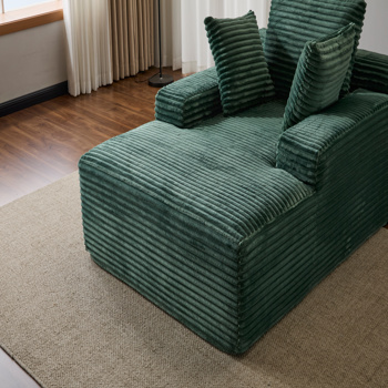 Oversized Chaise Lounge Chair Cozy Cloud Couch, Modern Plush Corduroy Upholstered Sleeper Sofa Daybed with 3 Throw Pillows and Wide Armrest for Living Room, No Assembly Required,Green 