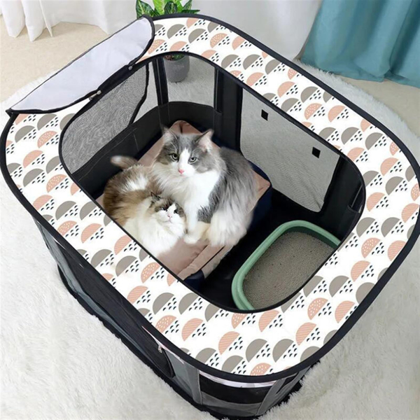 长方形折叠小狗狗猫笼子围栏狗猫窝宠物用品帐篷幼犬幼猫 灰色印花 80*60*55-7