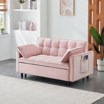 Modern velvet sofa, sofa pull-out bed, small love seat casual sofa with back, with pillow, pockets, living room furniture, 3 in 1 convertible sleep sofa bed. 
