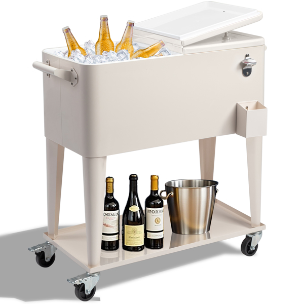 80QT 奶白色 冷冻保温推车 87.5*38.5*91cm 长方形 塑料箱体 铁脚管 冷冻保温-8