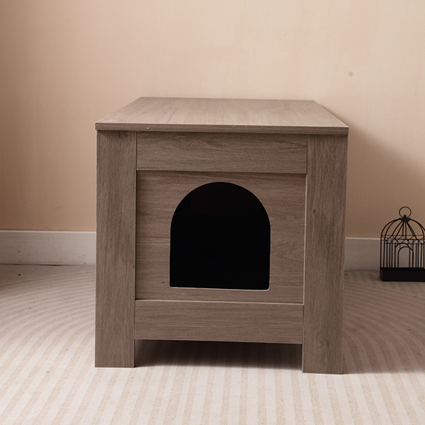 猫砂盆围栏，隐藏式猫砂盆家具，带谷仓门，木制猫盥洗室家具，猫屋，茶几，适合大多数猫砂盆，灰色-2