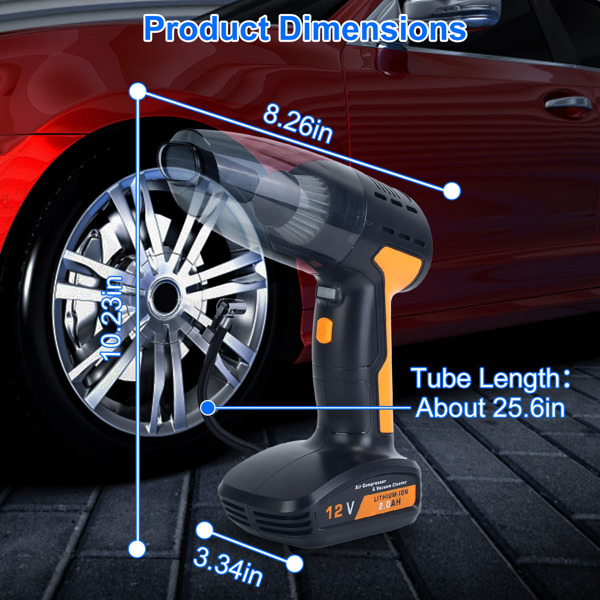4-in-1 Cordless Car Vacuum & 150PSI Inflator: Rechargeable, Digital Display, LED Light, Tire Pressure Gauge-7