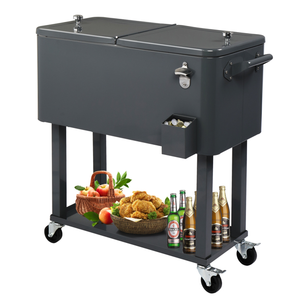 80QT 深灰色 冷冻保温推车 87.5*91*38.5cm 长方形 塑料箱体 铁脚管 冷冻保温-49