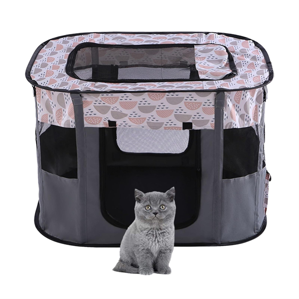 长方形折叠小狗狗猫笼子围栏狗猫窝宠物用品帐篷幼犬幼猫 灰色印花 80*60*55-1
