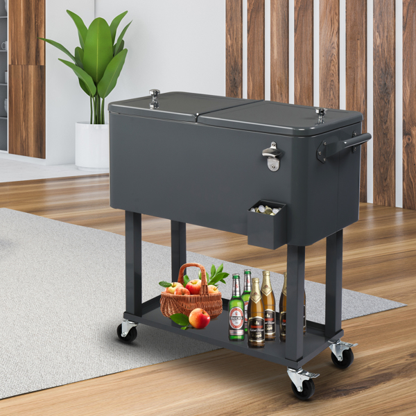 80QT 深灰色 冷冻保温推车 87.5*91*38.5cm 长方形 塑料箱体 铁脚管 冷冻保温-58