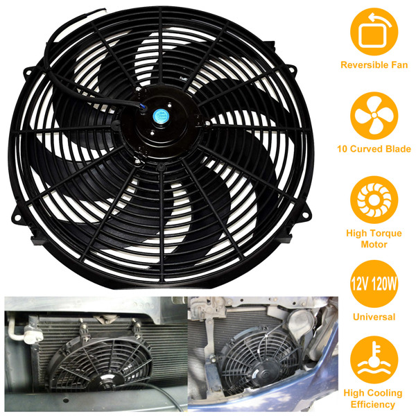 16英寸通用可逆电动散热器冷却风扇（10片弧形叶片）- 12V 3000 CFM，重型温控器（200°开启/180°关闭），高扭矩电机配密封轴承 - 完整套件-2