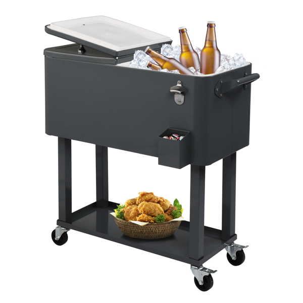 80QT 深灰色 冷冻保温推车 87.5*91*38.5cm 长方形 塑料箱体 铁脚管 冷冻保温-53