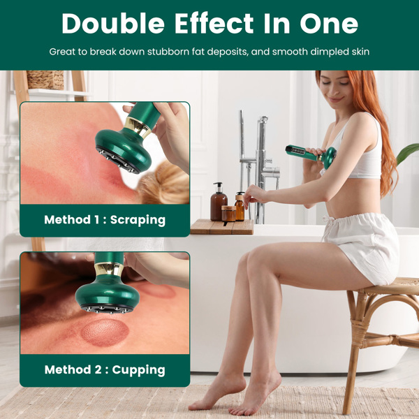带 12 级吸力和加热功能的按摩器 - 钢制滚轮可显著减少 cellulite，全身适用 - 无线可充电，适用于大腿、臀部、颈部等部位--绿色-2