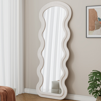 Flannel Full Length Wave Floor Mirror for Bedroom living room Hanging or Against The Wall(white) 