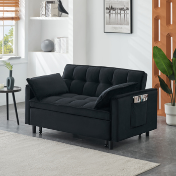 Modern velvet sofa, sofa pull-out bed, small love seat casual sofa with back, with pillow, pockets, living room furniture, 3 in 1 convertible sleep sofa bed