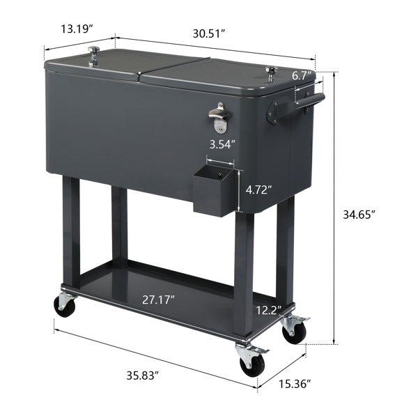 80QT 深灰色 冷冻保温推车 87.5*91*38.5cm 长方形 塑料箱体 铁脚管 冷冻保温-48