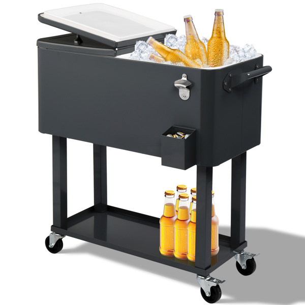 80QT 深灰色 冷冻保温推车 87.5*91*38.5cm 长方形 塑料箱体 铁脚管 冷冻保温-1