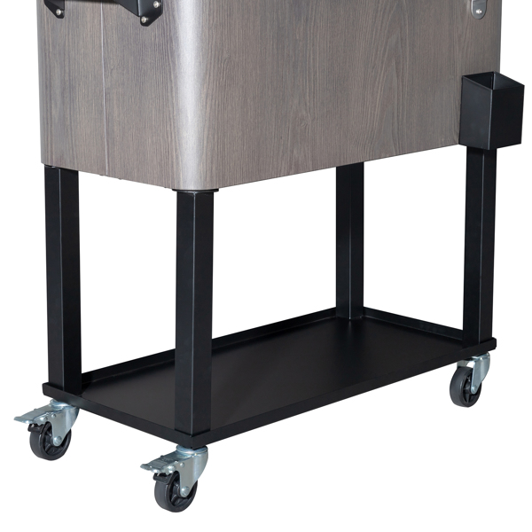 80QT 灰色仿木纹 黑色铁脚管 带排水管 冷冻保温推车 87.5*91*38.5CM 长方形 塑料箱体-12