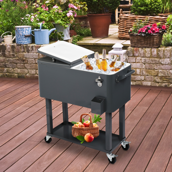 80QT 深灰色 冷冻保温推车 87.5*91*38.5cm 长方形 塑料箱体 铁脚管 冷冻保温-52