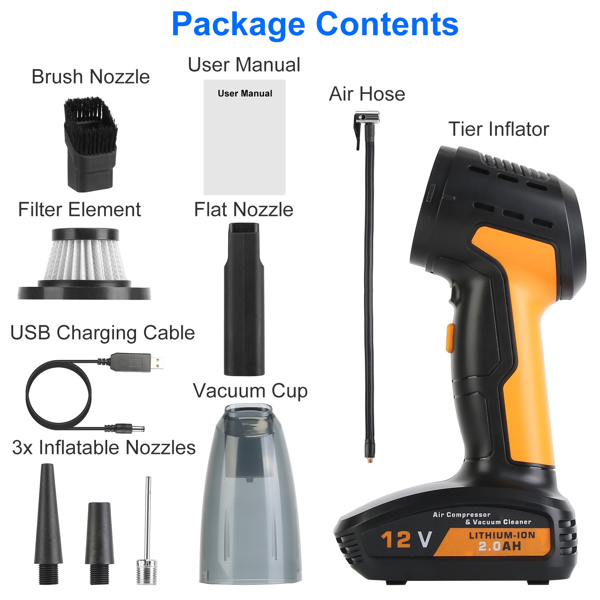 4-in-1 Cordless Car Vacuum & 150PSI Inflator: Rechargeable, Digital Display, LED Light, Tire Pressure Gauge-9