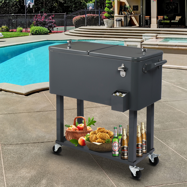 80QT 深灰色 冷冻保温推车 87.5*91*38.5cm 长方形 塑料箱体 铁脚管 冷冻保温-56