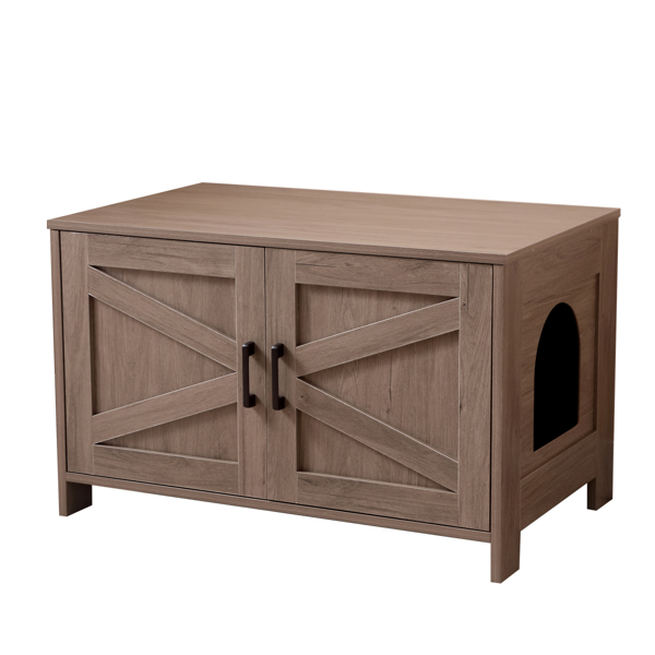 猫砂盆围栏，隐藏式猫砂盆家具，带谷仓门，木制猫盥洗室家具，猫屋，茶几，适合大多数猫砂盆，灰色-9