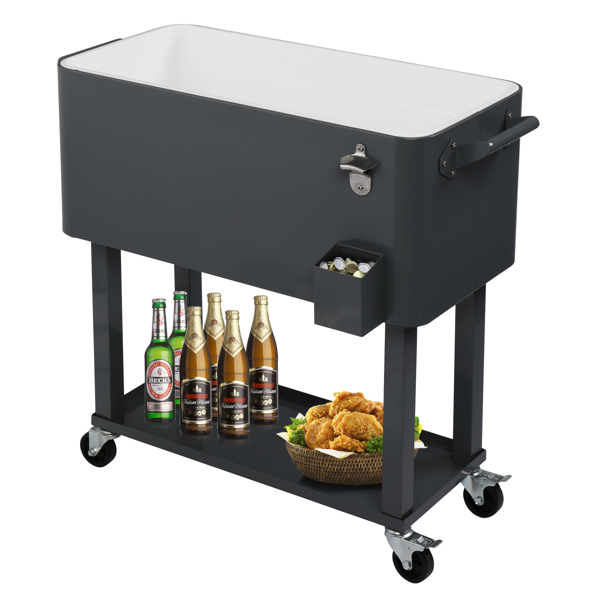 80QT 深灰色 冷冻保温推车 87.5*91*38.5cm 长方形 塑料箱体 铁脚管 冷冻保温-51