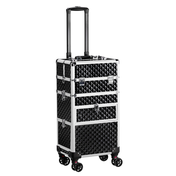 2-in-1 front drawer with slides, flat left drawer, removable universal wheels, aluminum, diamond pattern, black, 34*24*72.5cm