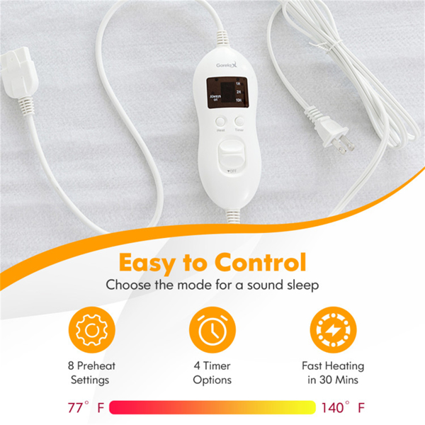 80英寸X 78英寸电热床垫，带可调温度10小时定时器-4