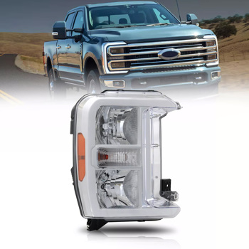 镀铬，适用于 2023-2024 款福特 F250 F350 SuperDuty 卤素大灯总成（左）