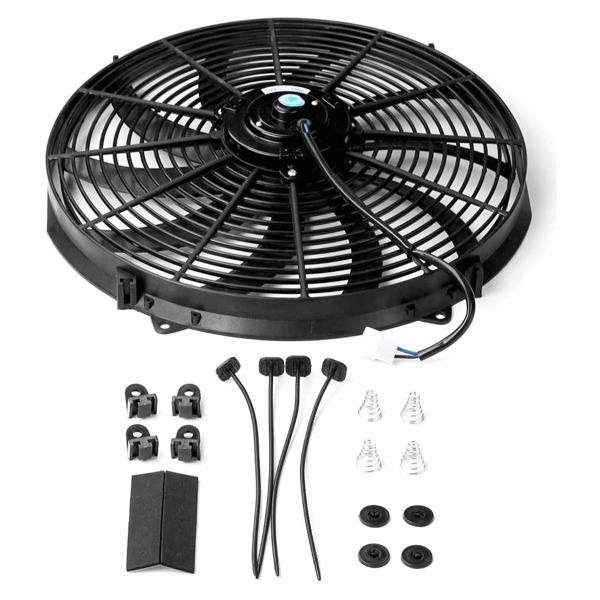 16英寸通用可逆电动散热器冷却风扇（10片弧形叶片）- 12V 3000 CFM，重型温控器（200°开启/180°关闭），高扭矩电机配密封轴承 - 完整套件-3