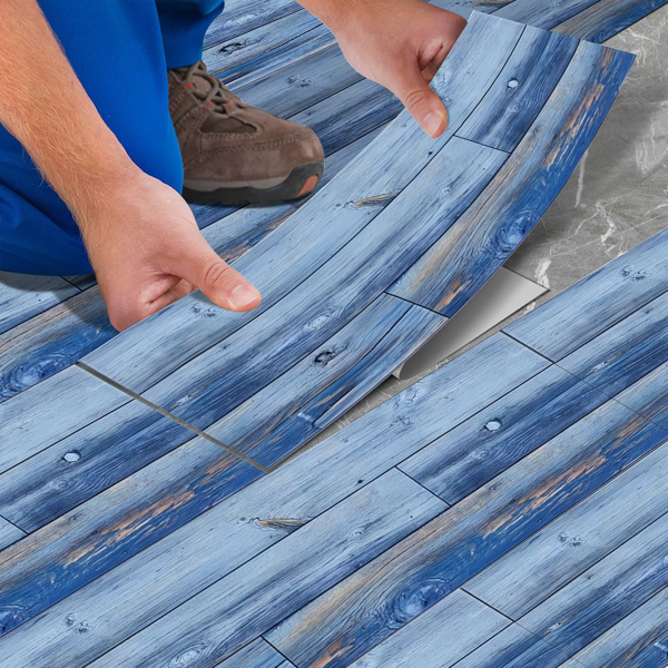 10 Pcs Blue Wood Grain Flooring, Peel And Stick Floor Tile, PVC Self-Adhesive DIY Flooring Removable And Waterproof Tile Sticker For Bathroom, Kitchen, Living Room, Bedroom Floor Decoration-7
