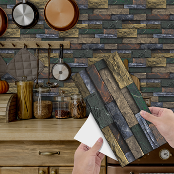 48 Pcs Peel And Stick Backsplash Tiles Retro Stone Brick Self-Adhesive Wall Sticker Backspalsh For Bathroom Kitchen Detachable Without Leaving Glue Water Resistant Oil-Proof PVC Wall Decoration