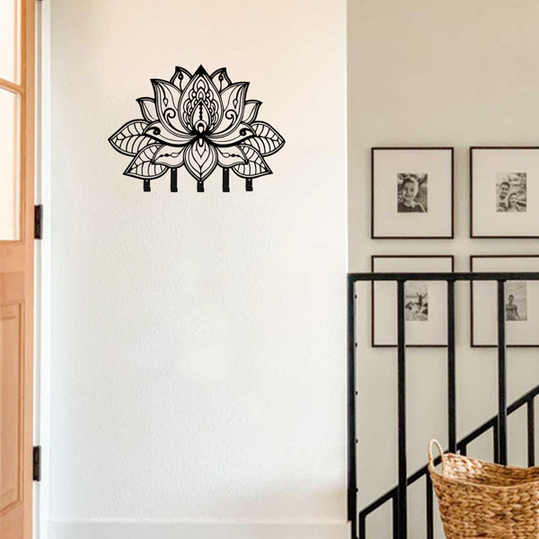 Metal Flower Art Key Rack: Wall-Mounted Hooks for Entryway, Kitchen, Hallway, Garage, Mudroom & Office.Key hooks.-7