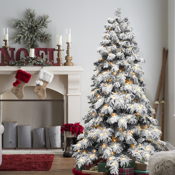 Artificial 5ft Flock LED-lit Christmas Tree with 375PE/PVC Mixed Branch Tips,Hinged Premium & Foldable Base for Indoor Holiday Decorating-6