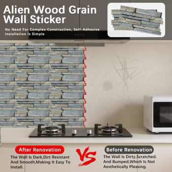 48 Pcs/Set Irregular Color Blocked Wood Grain Peel And Stick Wallpaper PVC Water Resistant  And Oil Proof Hanging Decorative Tiles For Kitchen Bathroom, 4.72*9.69inch Grey,Retro Wall Paper
