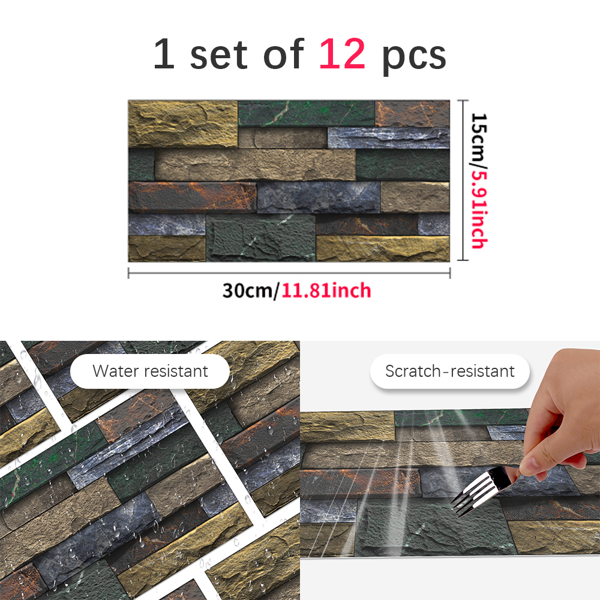 12 Pcs Peel And Stick Backsplash Tiles Retro Stone Brick Self-Adhesive Wall Sticker Backspalsh For Bathroom Kitchen Detachable Without Leaving Glue Water Resistant Oil-Proof PVC Wall Decoration-4