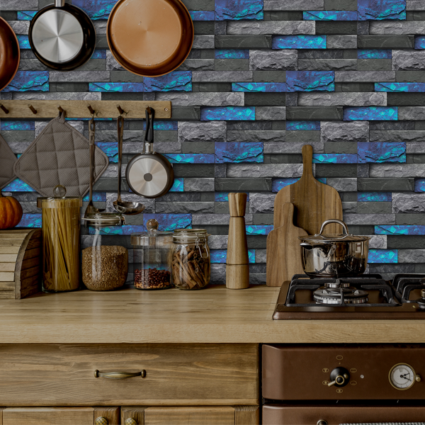12Pcs Blue Marble Brick Peel And Stick Wallpaper, Removable Wall Stickers For Bathroom Kitchen Backsplash Hanging Decorative Tiles, PVC Water Resistant Self-Adhesive Stickers For Home Decor-11