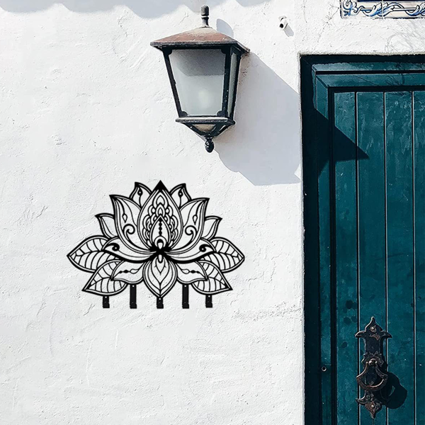 Metal Flower Art Key Rack: Wall-Mounted Hooks for Entryway, Kitchen, Hallway, Garage, Mudroom & Office.Key hooks.-9